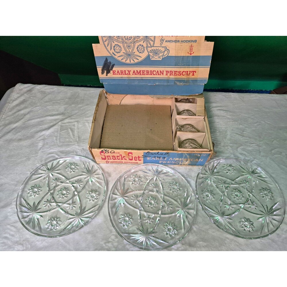 Anchor Hocking Early American Prescut Snack Set 6 Pc EAPC Original Box
